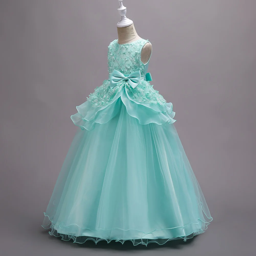 Elegant Dress For Girls Flower Sequins Dress Birthday Party Gown Wedding Pageant Dress Teenagers Piano Performance Evening Dress