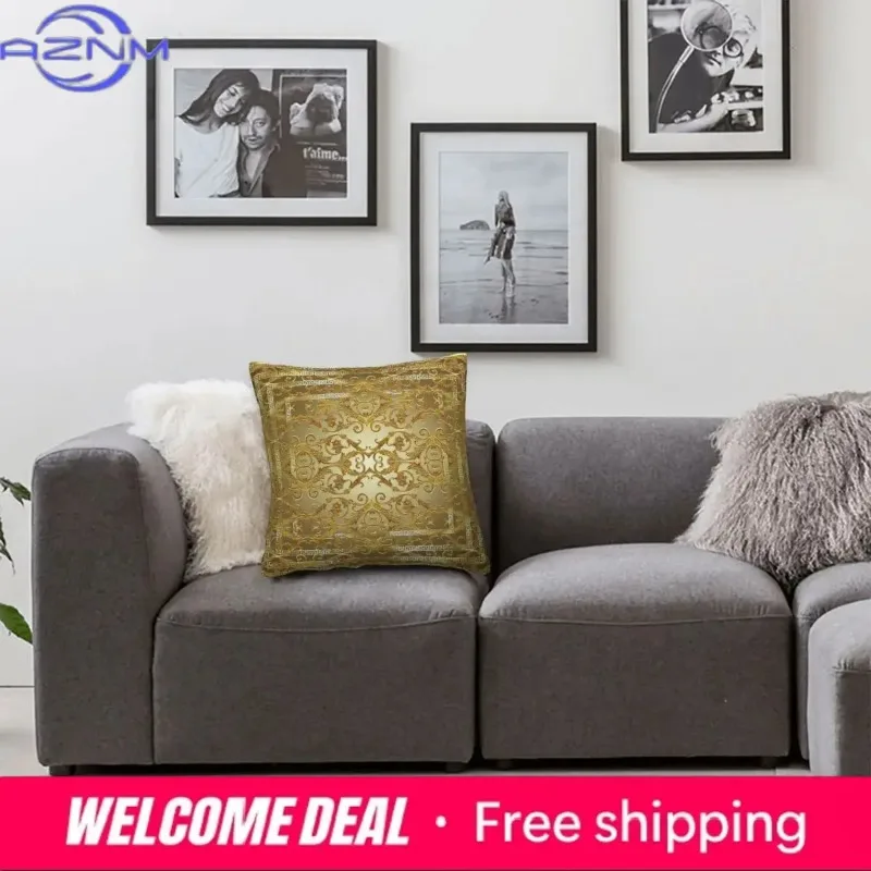 Greek Key Golden Baroque Style Pillowcase Double-sided Printing Cushion Cover Decorative Throw Pillow Case Cover Home Square