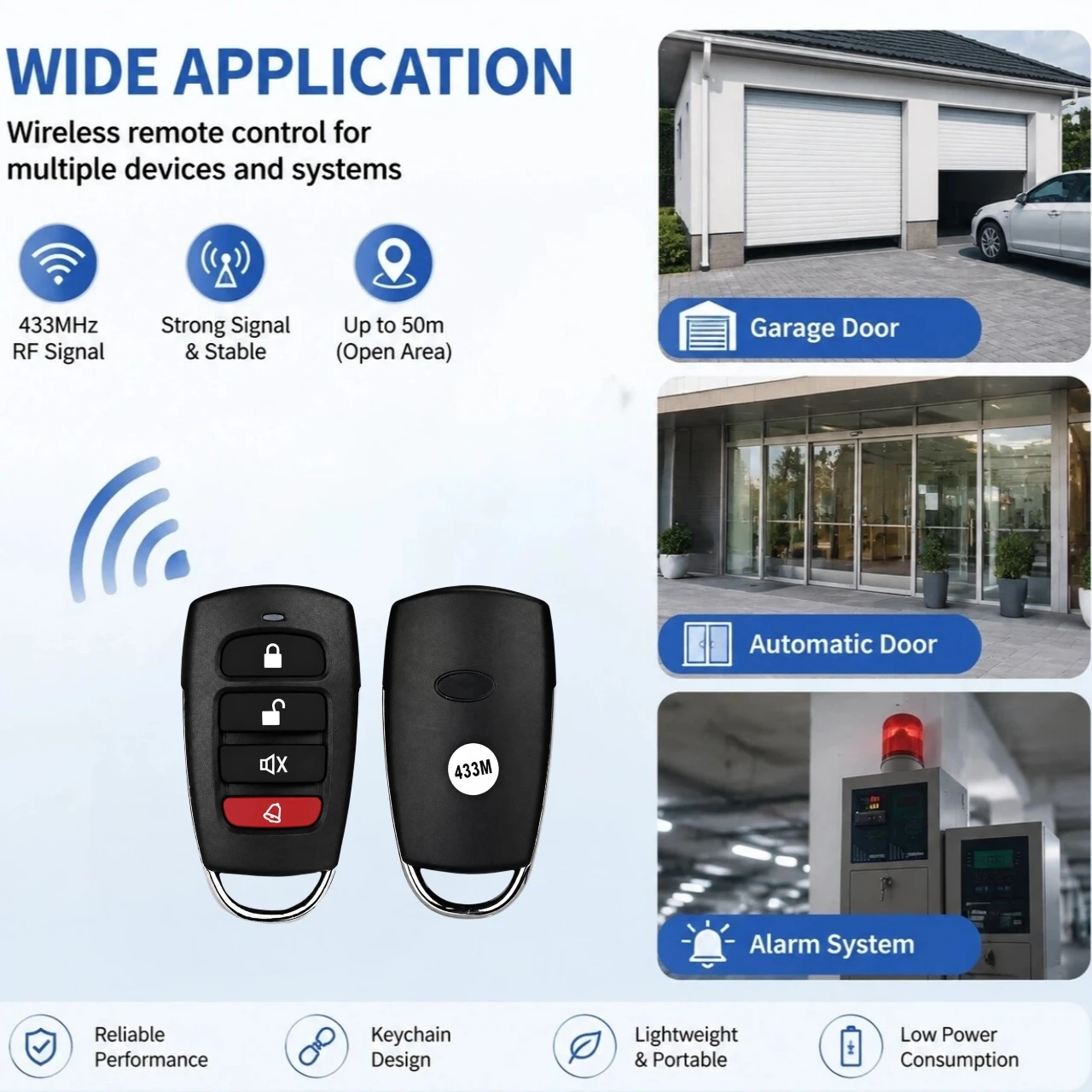FUNNYSHIELD RF Remote Control 433MHz Car Key Garage Door Gate Opener Remote Duplicator Clone Cloning Code 4-Button Transmitter