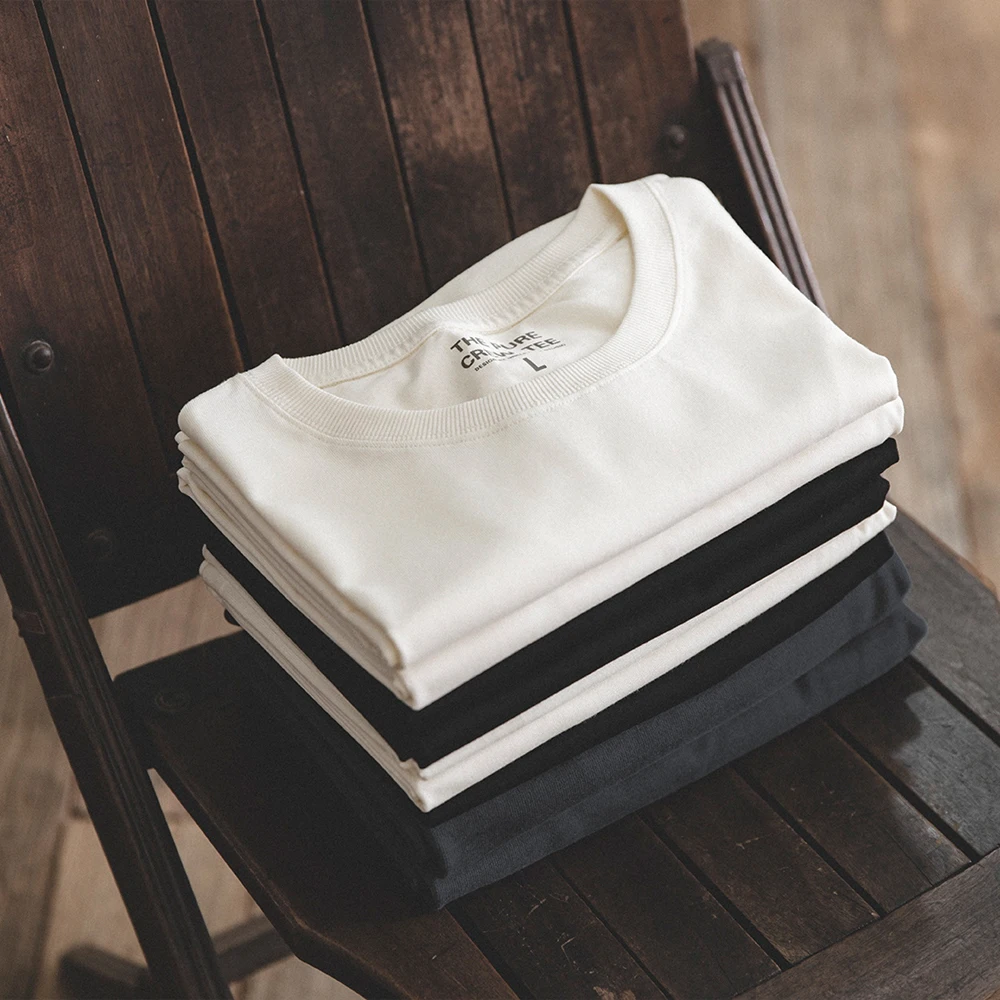 Maden 1Pc/2Pcs Solid Cotton Short-sleeved T-shirts Round Neck Black Beige T-Shirt Men's Summer Classic Heavyweight Versatile Tee - Image 3