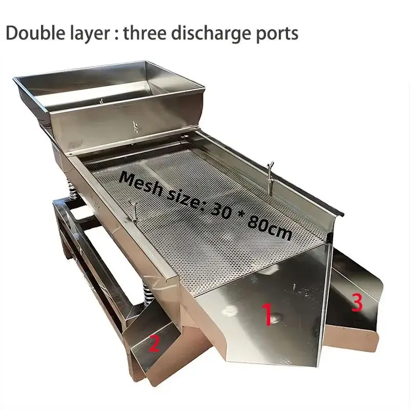 Mesin penyaring getar industri berlapis tunggal dan ganda, ukuran 30 * 80cm, terbuat dari baja tahan karat, dengan layar elektrik linier.