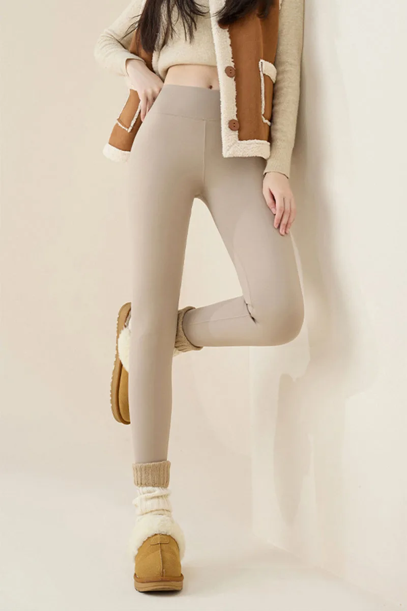 Korean High Waist Plus Velvet Warm Leggings Solid Color Tight Elasticity Outdoor Wear Sharkskin Leggings Winter Yoga Leggings