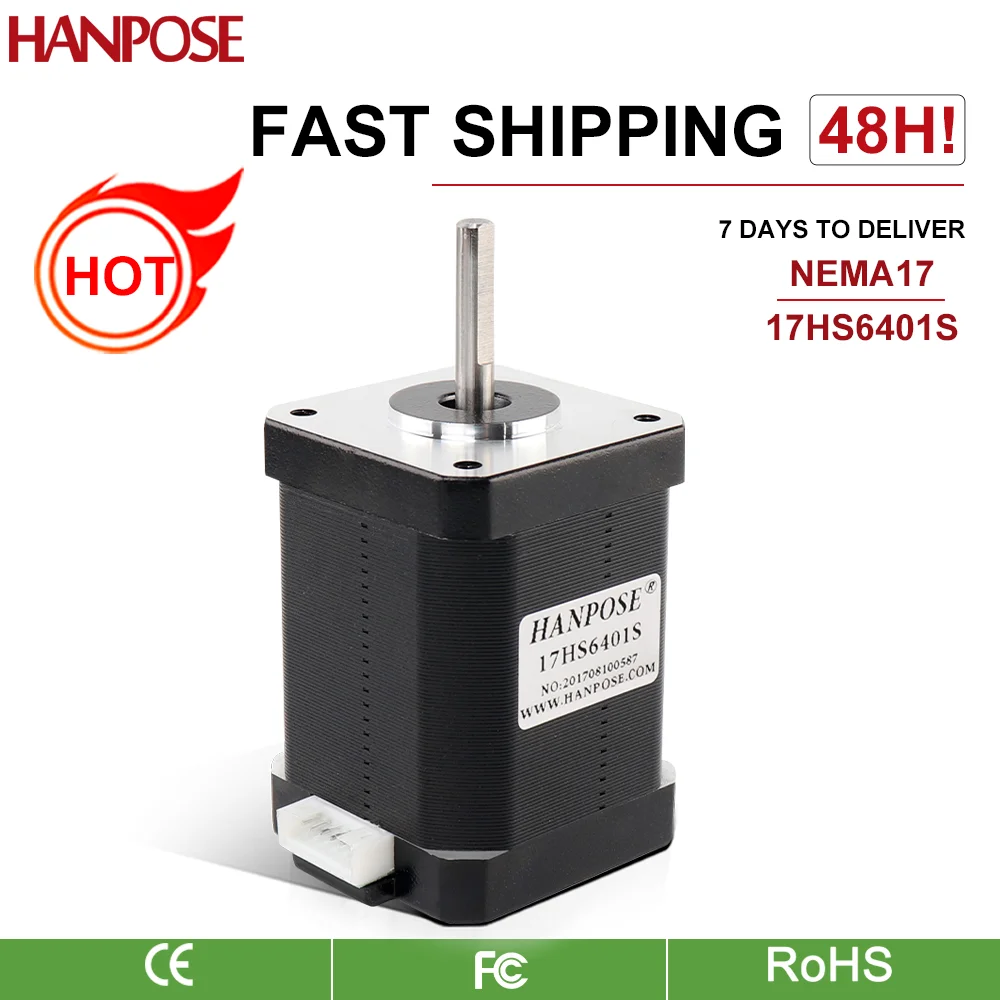 

HANPOSE CNC 3d printer Nema 17 Stepper Motor 17HS6401S 4-lead 1.7A 70N.cm 42 Step Motor High torque Stepper Motor 12V