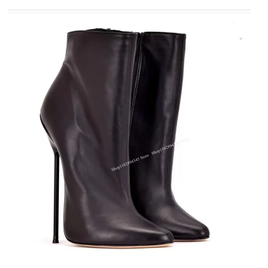 

Black Matte Leather Mid Calf Boots Thin High Heel Sexy Fashionable Cool Summer Casual Big Size Woman Shoes Zapatillas Mujer