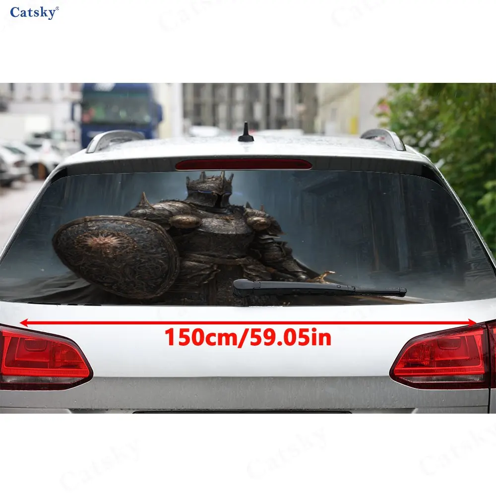 Fully Armed Knights PVC Perforated Car Vinyl Wraps, Privacy Enhancing Design For Rear Window, Car Rear Windshield Sticker
