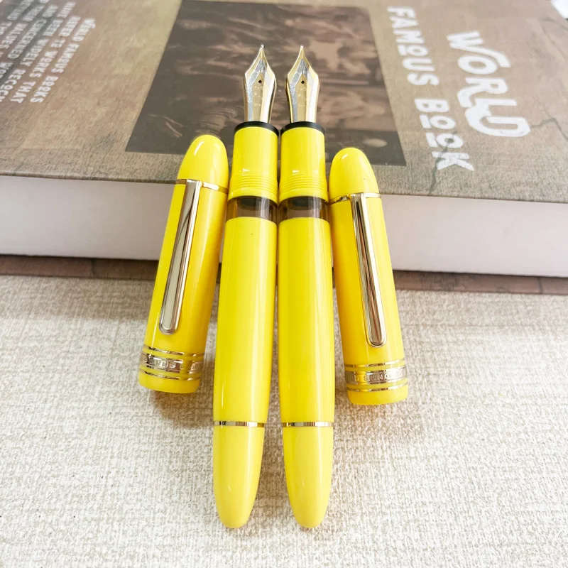 Bolígrafo estilográfico Wing Sung 630 amarillo F, punta de 0,5mm, pistón, resina, Clip dorado, papelería, regalos de negocios, escritura