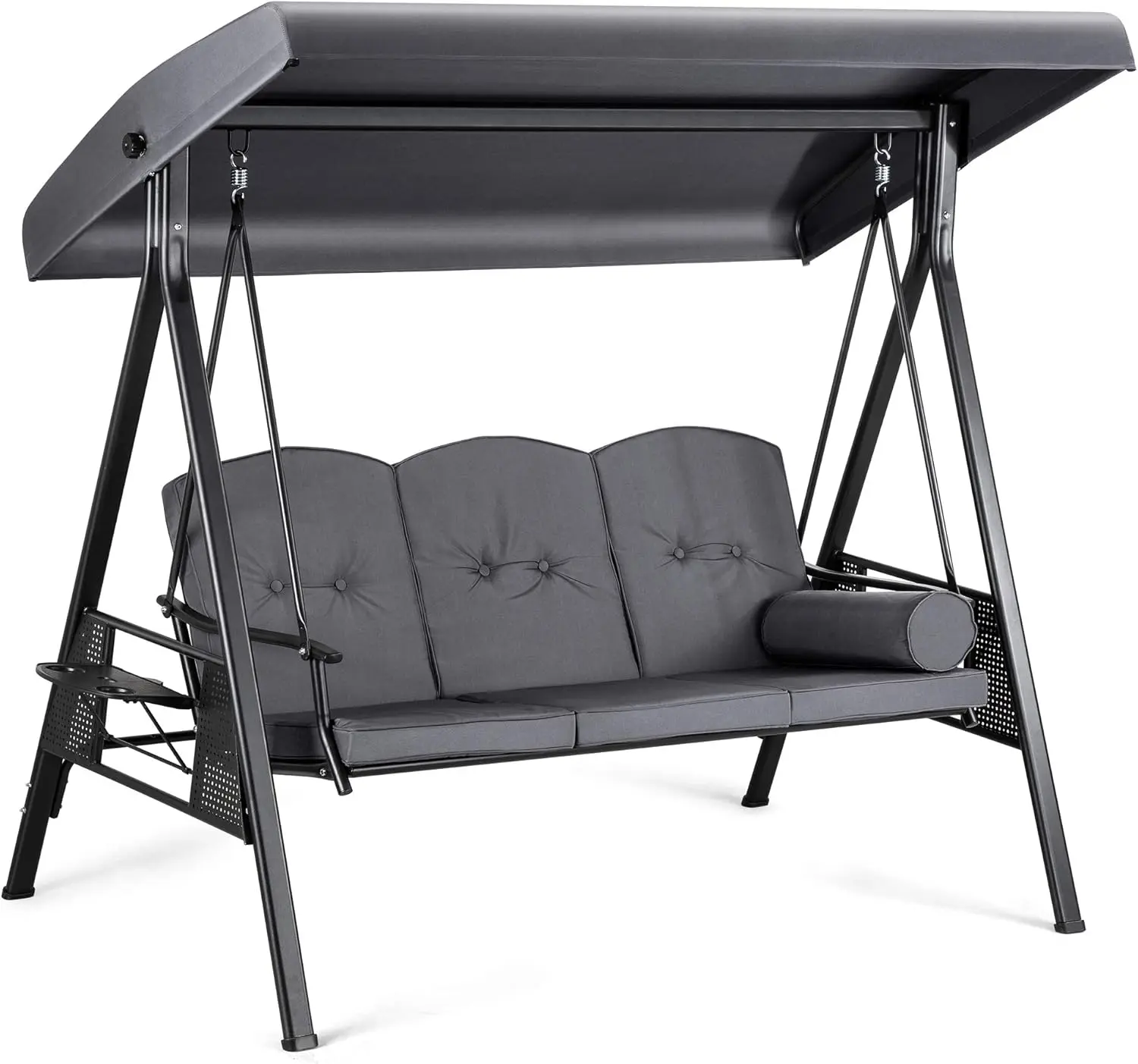 Outdoor Patio Swing Chair with Weather Resistant Steel Frame, Adjustable Canopy?Removable Cushion and Pillow for Backyar