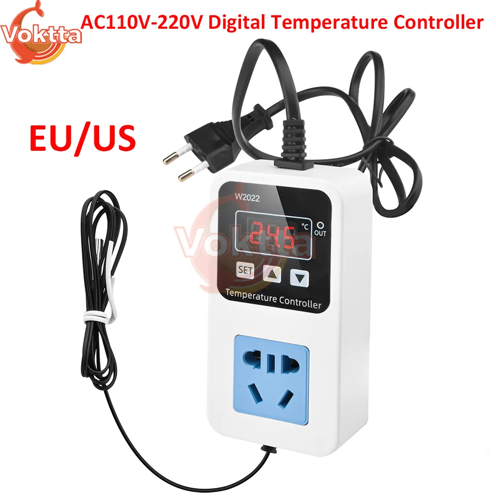 AC110V-220V Digital Temperature Controller Socket Adjustable Heating Cooling Control Thermostat Regulator NTC Temperature Sensor