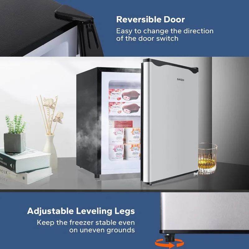 فريزر صغير 1.1 قدم مع رف قابل للإزالة، فريزر مدمج بباب واحد للمنزل والمطبخ والمكتب والشقة (فضي)