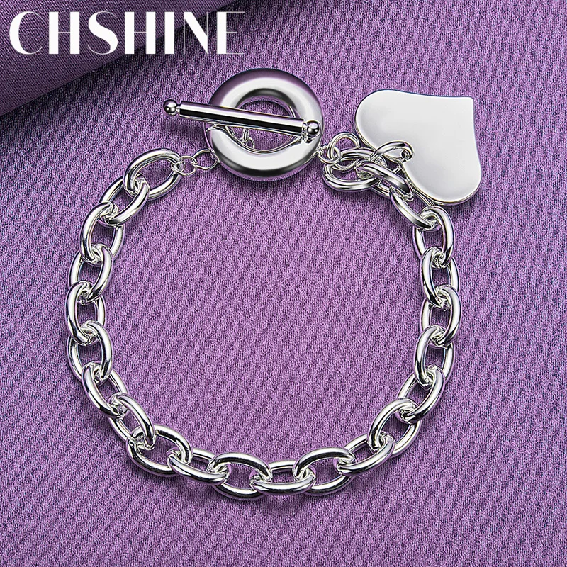 

CHSHINE 925 Sterling Silver Heart Brand Pendant Bracelet OT Chain For Women FWedding Party Fashion Charm Jewelry Gifts