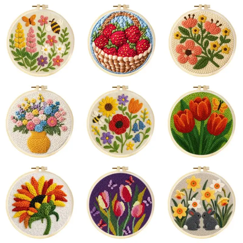 

GATYZTORY punch needle with Embroidery Frame flower Punch Needle Kit Sewing Diy Embroidery Poke DIY Craft Set Home Wall Decor