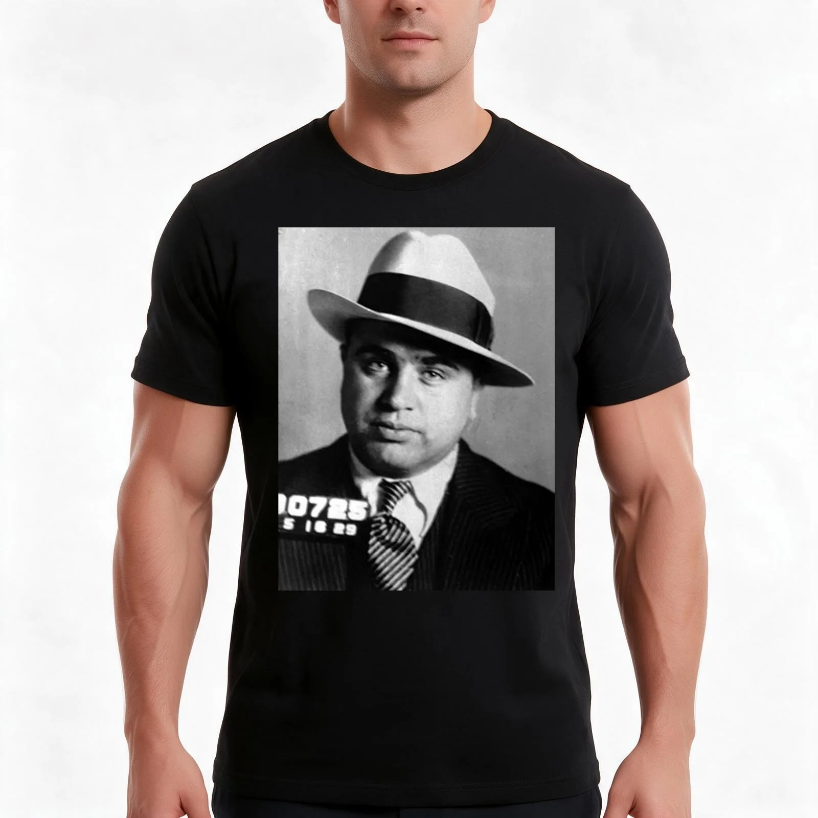 Al Capone B&W mugshot T-Shirt, Summer Casual Cotton Tee, Oversized Streetwear Tops, Vintage Graphic Print, Unisex Men Women