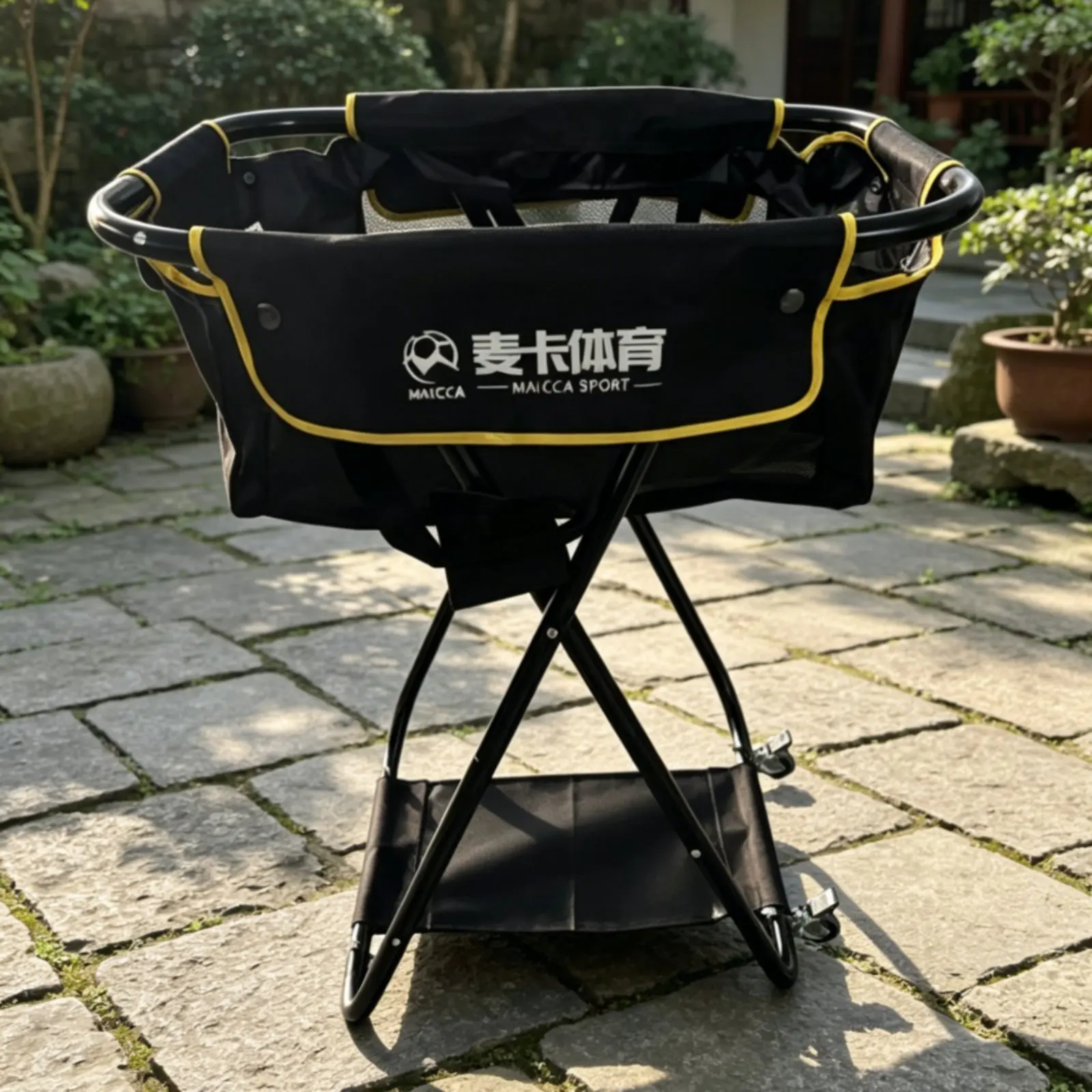 

Tennis Ball Hopper with Wheels Coach Use Foldable Tennis Ball Carrier Training Equipment Side Pockets for Trainers
