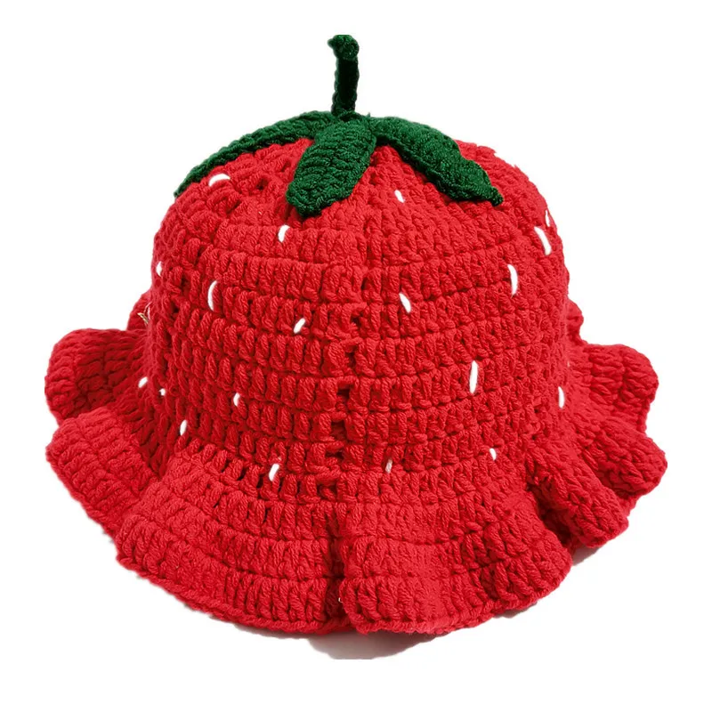 

Snow Cap Men Women Strawberry Crochet Hat Handmade Floral Portable Knitted Cute Vintage Flower Crochet Bucket Hat Skiing Women