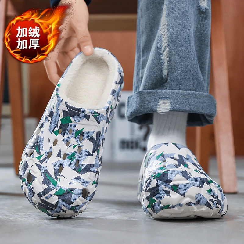 شباشب فرو شتوية للرجال، شباشب قطنية قطيفة عصرية مقاومة للماء للنساء، حذاء منزلي دافئ ومريح ومضاد للانزلاق