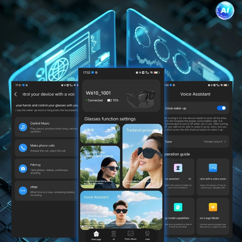 New AI Smart Voice Glasses, Video Music Calls Take Pictures To Identify Objects
