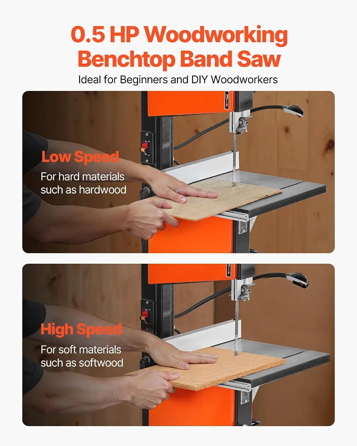 Band Saw, 10-Inch, Two-Speed Benchtop Bandsaw with 373W 1/2 HP Motor, 6 in Max Cutting Height, 13.2 x 13.4 in Cast Iron Table, w