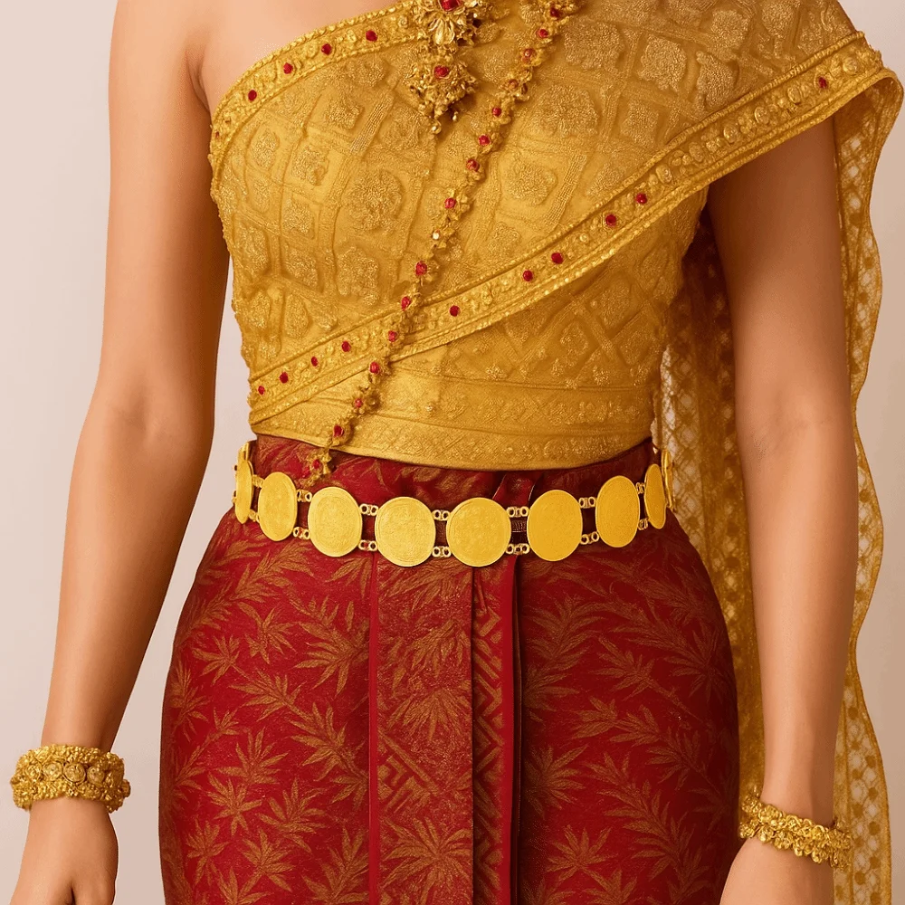 

Classic Metal Ethnic Style Belt Silver Thailand Metal Coin Waist Chain Tassel Wrist Jewelry Gold Belt Festival Accessory