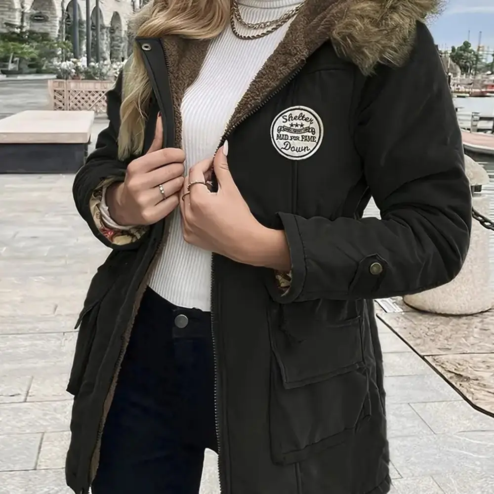 

Women's Mid-Length Jacket Winter Coat Waist-Cinching Slimming Casual Coat Female Fur Collar Large Pocket Cotton Clothes