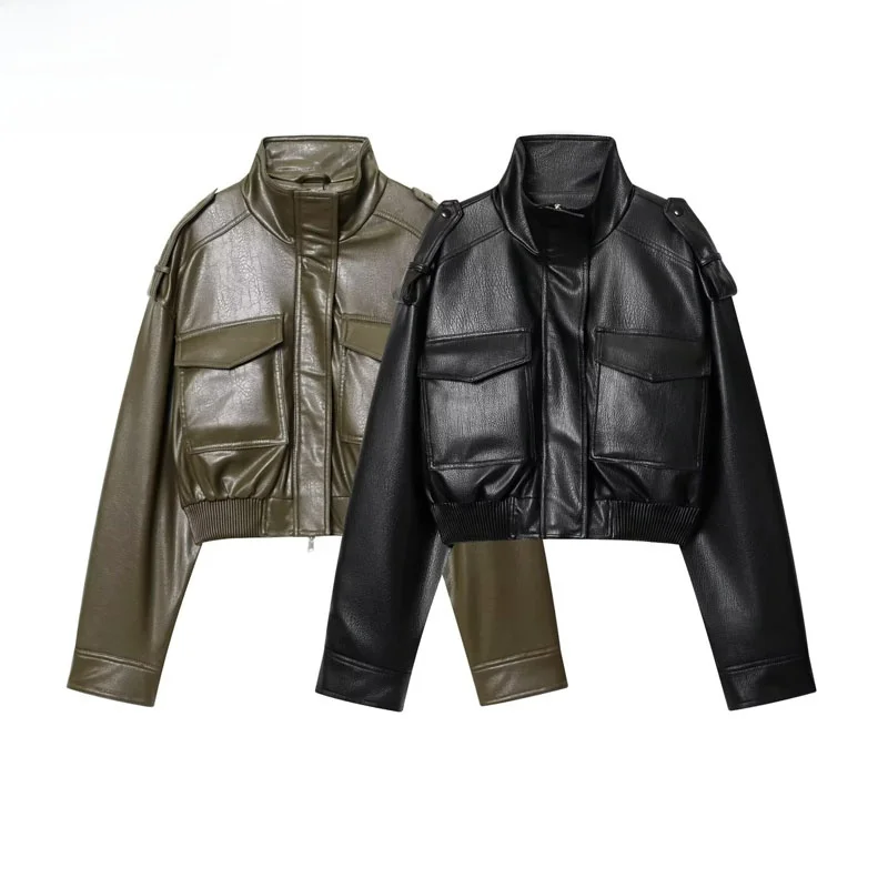 معطف Jaet ذو ياقة عالية من الجلد الصناعي للنساء لخريف وشتاء وصل حديثًا ZR Sle من ألياف البوليستر الدافئة... #1