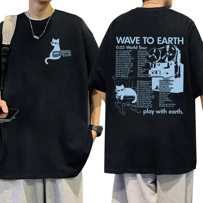 Wave To Earth Cat 0.03 2024 World Tour Album Print T Shirts Men Women Retro Fashion Cotton Short Sleeve T-shirt Hip Hop Clothing