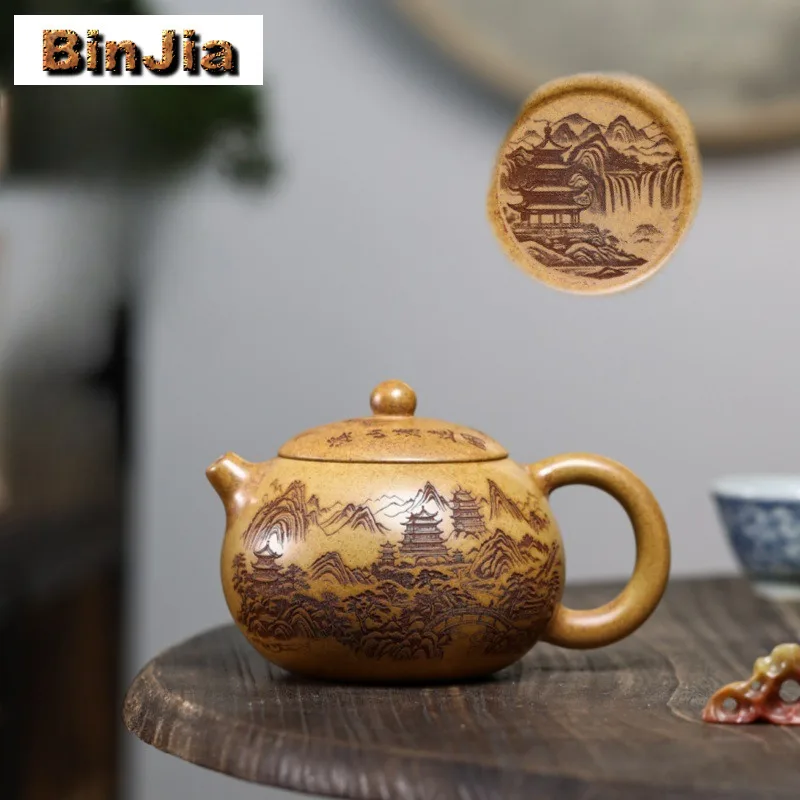 

400 мл Исинский фиолетовый глиняный чайник ручной работы Xishi Pot с необработанной рудой, фарфоровый грязевой чайник с ситечком, чайный сервиз Zisha, подарок для кафе