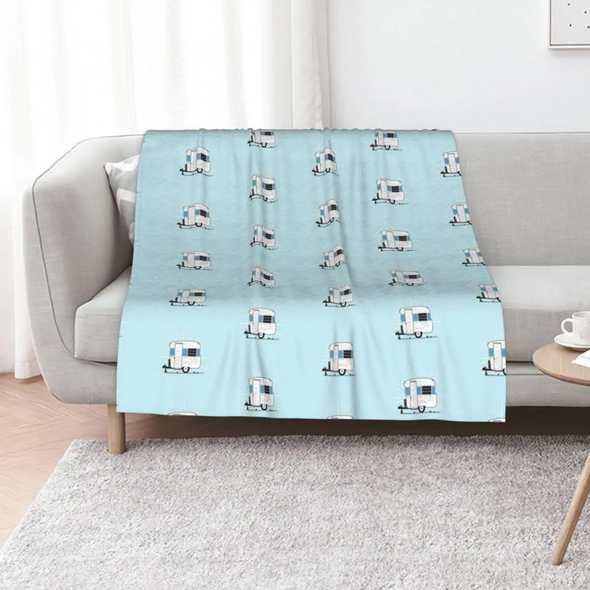 

Little Blue Vintage York Caravan Illustration Throw Blanket For Decorative Sofa Stuffeds Luxury St Soft Blankets