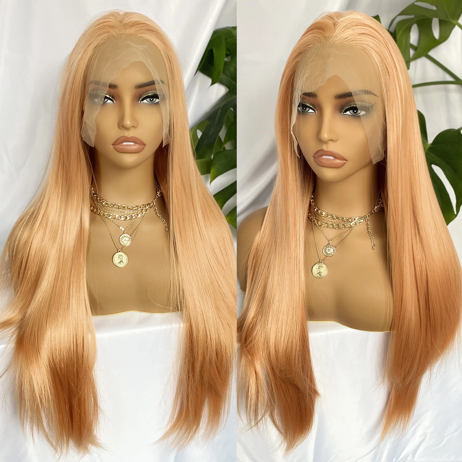 

Light Orange Lace Front Wig 13x4 Synthetic Long Silky Straight Hair Natural Hairline Daily Use Wigs for Women Heat Resistant