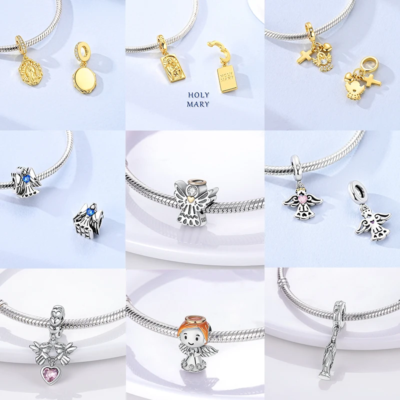 CZ Zirkon Engel-Schutzengel 925 Sterling Silber Goldener Jungfrau-Engel Anhänger Passend für Original Armreif Halskette Armband DIY Schmuck Geschenk – Detail 7