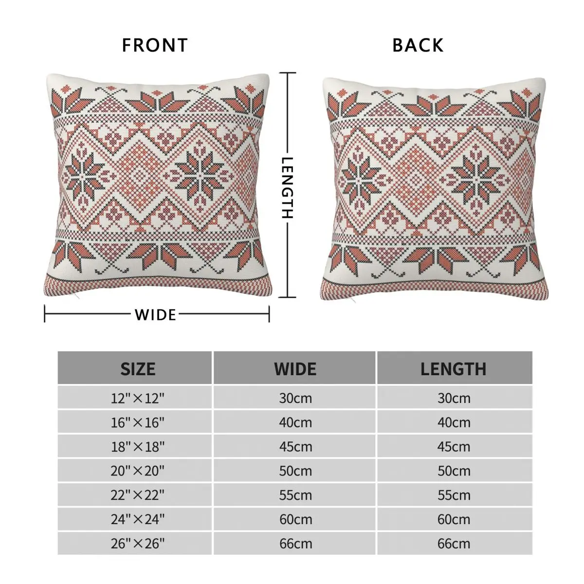 Palestinian Tatreez Cross Stitch Square Pillowcase Polyester Linen Velvet Pattern Pillow Case Sofa Seater Cushion Cover 45x45