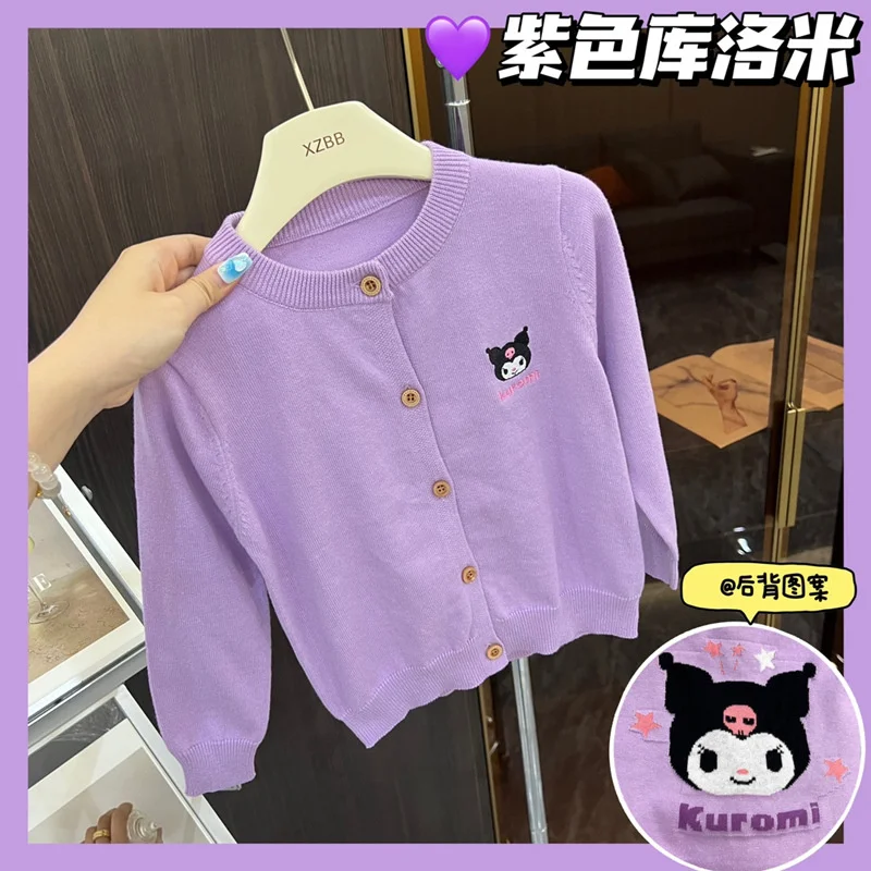 Anime Sanrio Hello Kitty Autumn Children\'s Sweater Cartoon My Melody Cinnamoroll Girl Long Sleeve Cardigan Knit Jacket Kids Gift