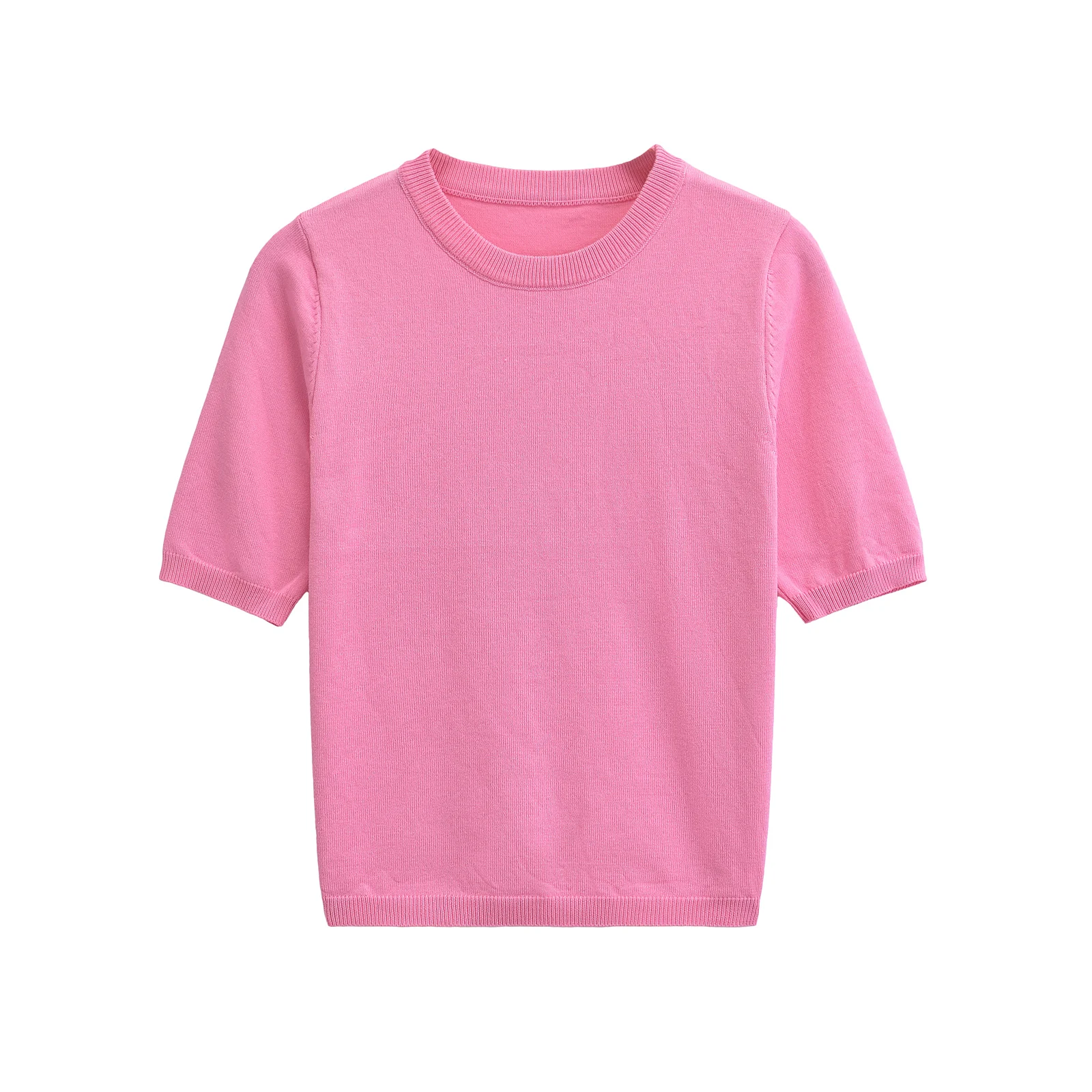 TRAF 2024 Knitted Sweater Women Short Sleeve Sweater Woman Jumper Casual Autumn O Neck Pullovers New Knit Top 3433/006