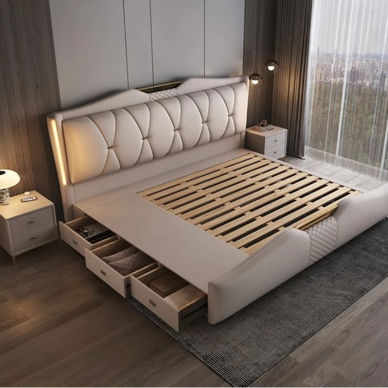 

Fashion Luxury Double Bed Loft Size Modern Comfort Sofa Massage Design Princess Platform Leather Matrimoniale Unique Furniture