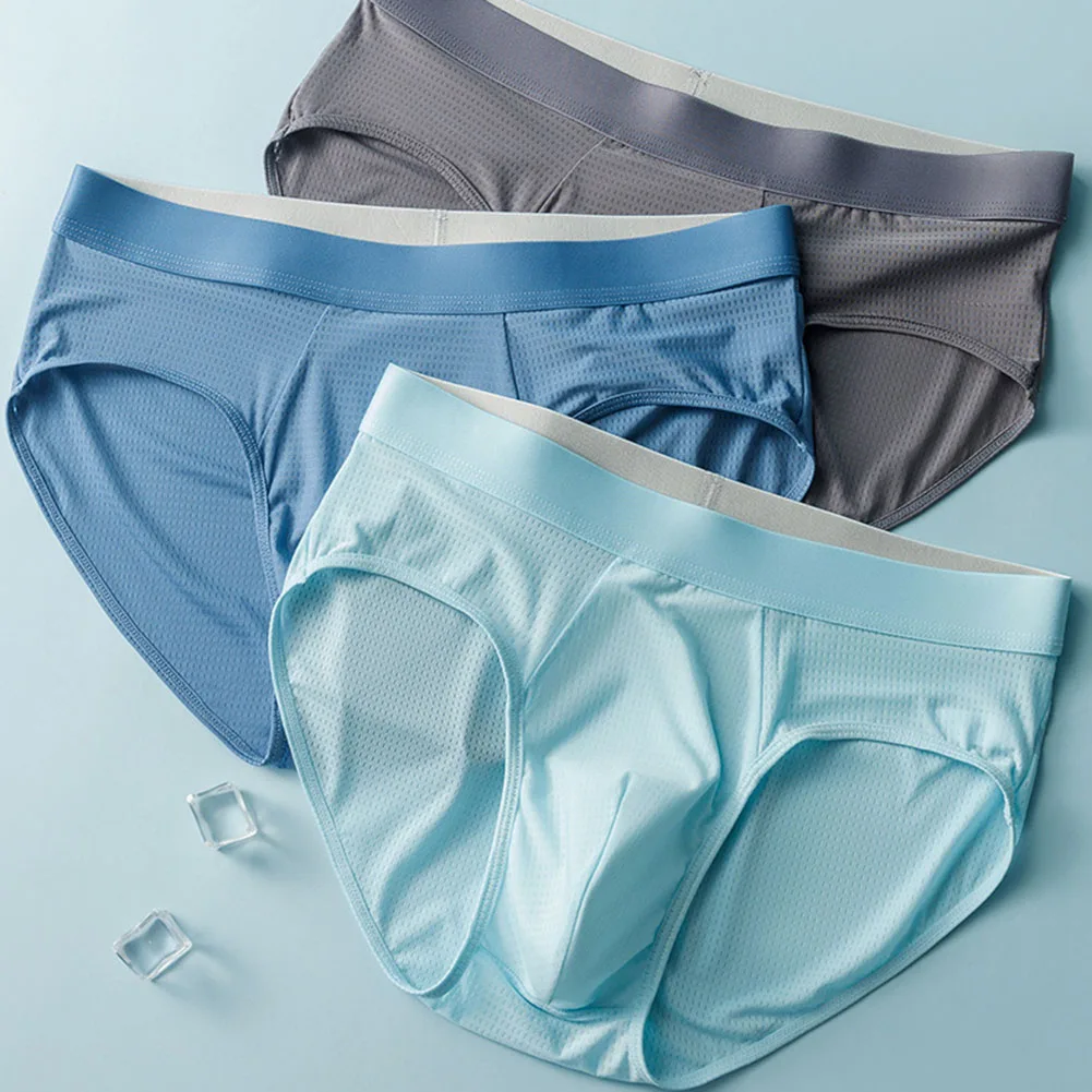 

Men Ice Silk Soft Mesh Breathable Underwear Briefs Mid-Waist Underpants Panties