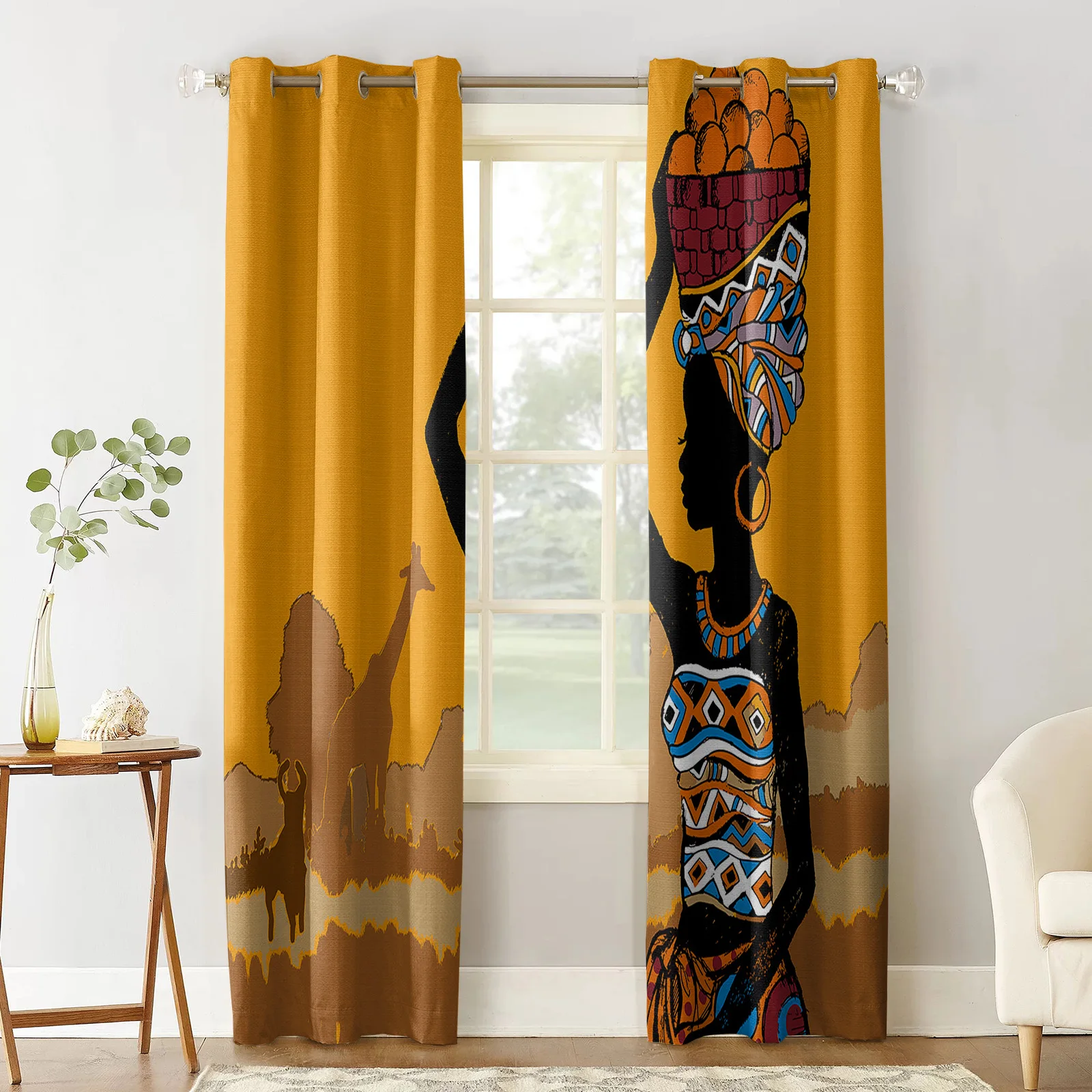 Woman Clothes Giraffe Black Earrings Window Screen Printed Design Office Indoor Window Curtains Kitchen Curtain Home Drapes