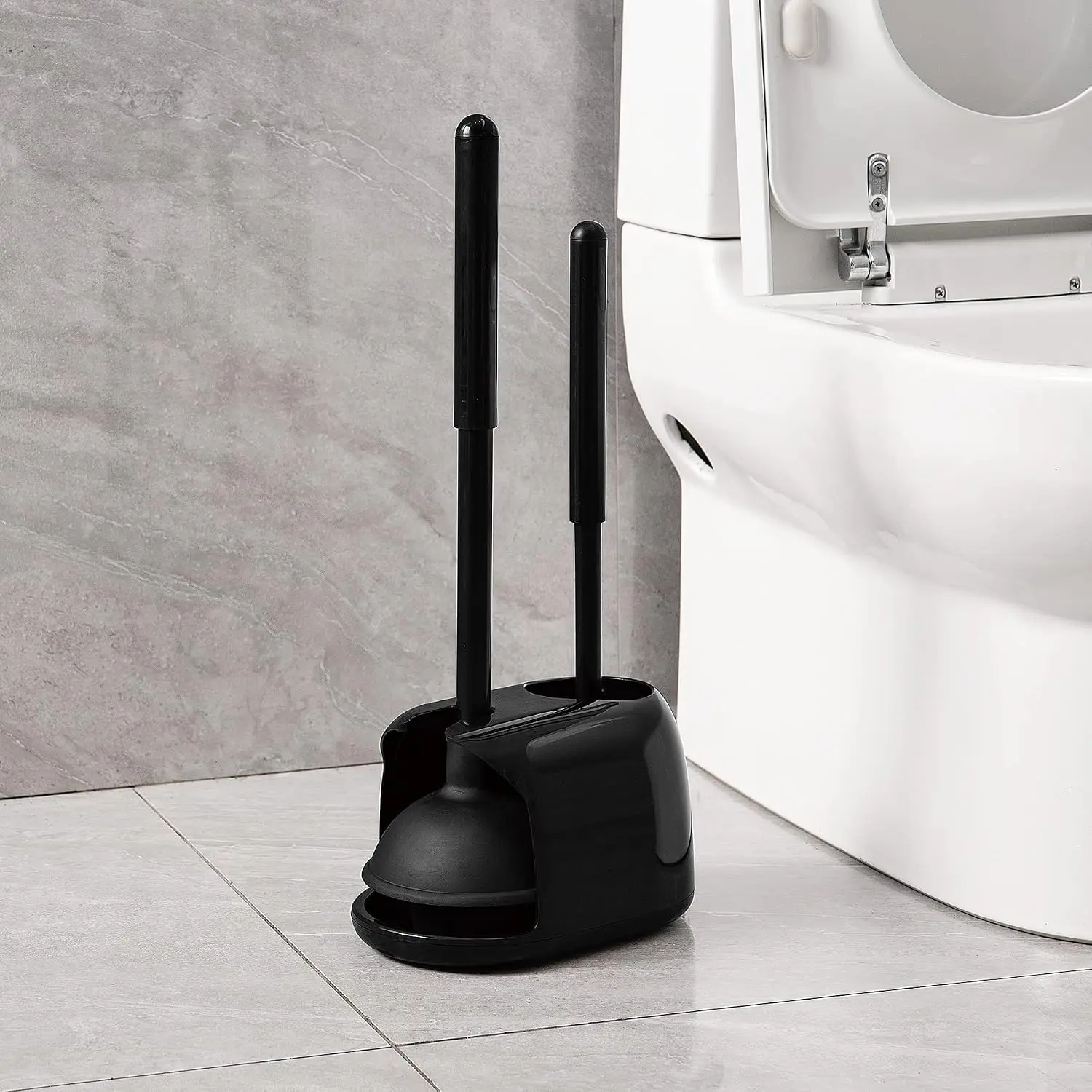2 In 1 Toilet Brush And Plunger Set With Silicone Brush Head Strong Suction Rubber Cup Space Saving Bathroom Cleaning Tool With Storage Holder Toilet Brush Toilet Plunger Bathroom Cleaning Tools