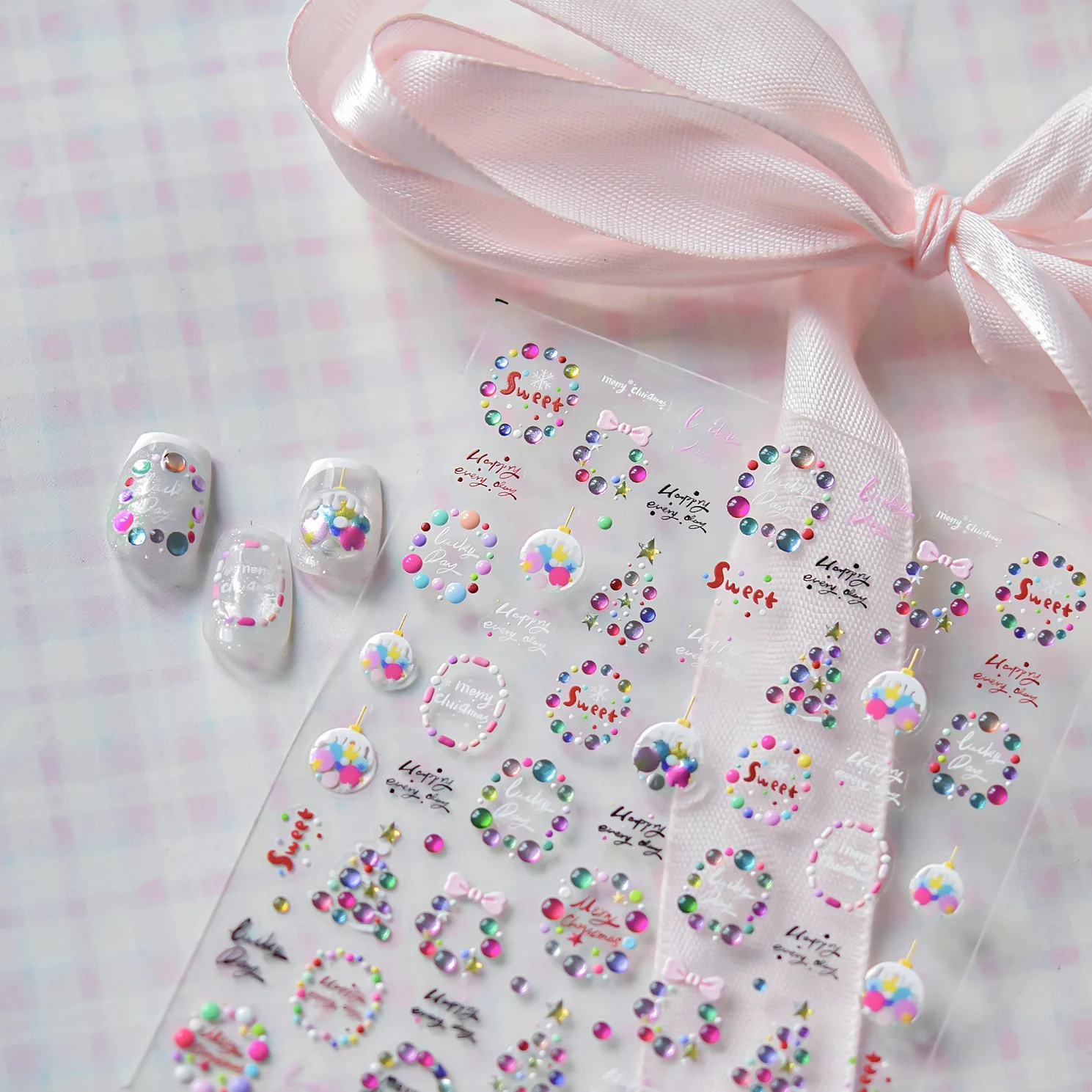 

Christmas Nail Stickers Cute 3D Jelly Nail Art Stickers Self-Adhesive Girls Nail Decals Nail Decorations Winter Manicure Sliders