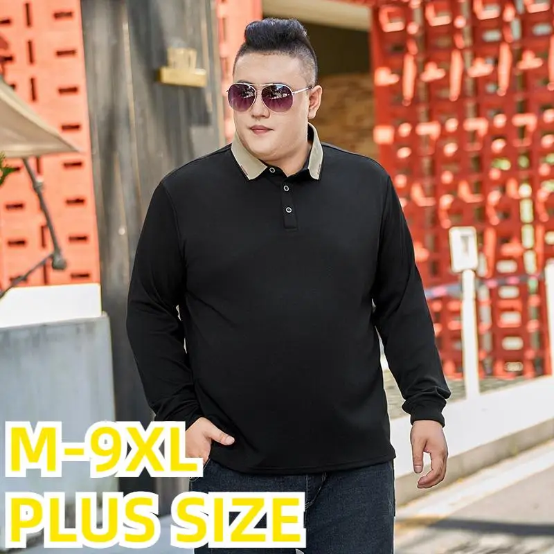 Plus Size Męska koszulka polo Topy z długim rękawem dla kontrastowych patchworków Kołnierzyk Turndown Casual Fashion Plus Size Polo 7XL 8XL 9XL