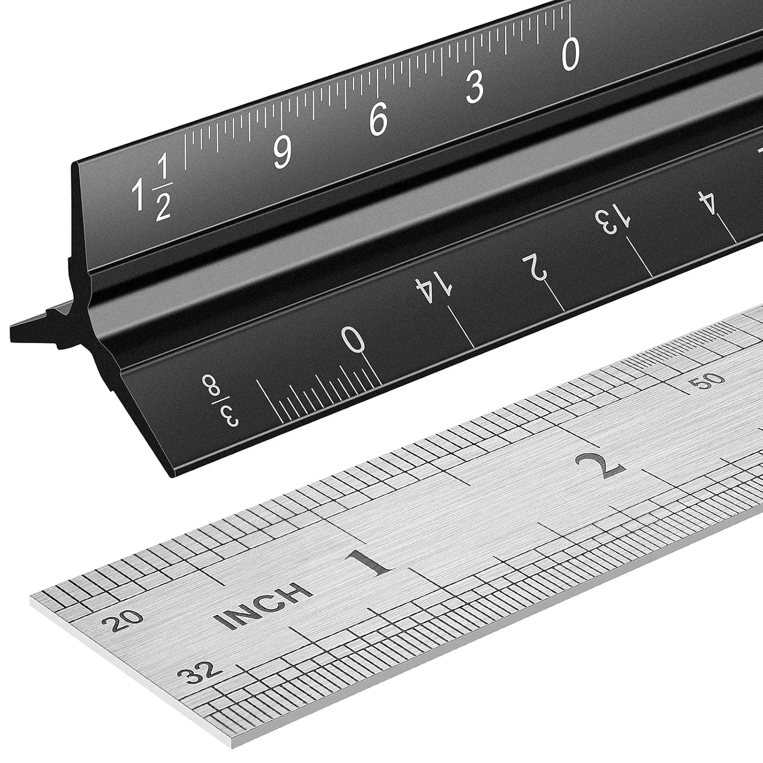 

12-Inch Aluminum Architect Ruler Set with Metal Ruler, Triangular Scale for Architects, Engineers, Students