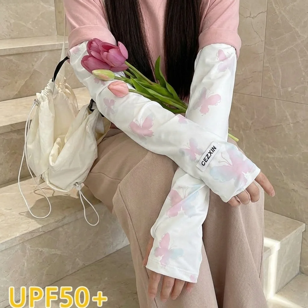 

Portable High Quality Durable Fashion Butterfly Ice Silk Sleeves UPF50+ UV Protection Sunscreen Sleeves Long Driving Arm Sleeves