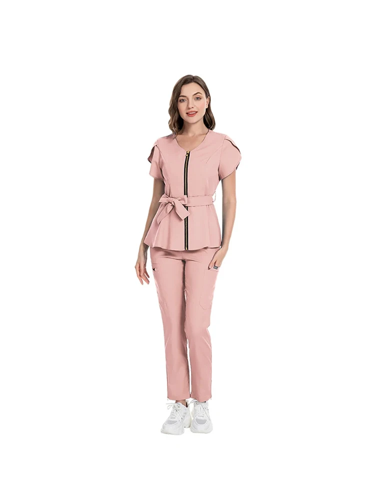 เสื้อเชิ้ตแขนสั้นแฟชั่น ชุดแพทย์คุณภาพสูง ชุดยูนิฟอร์มสัตวแพทย์สำหรับผู้หญิง เสื้อแจ็คเก็ตพยาบาลเนื้อผ้านุ่ม