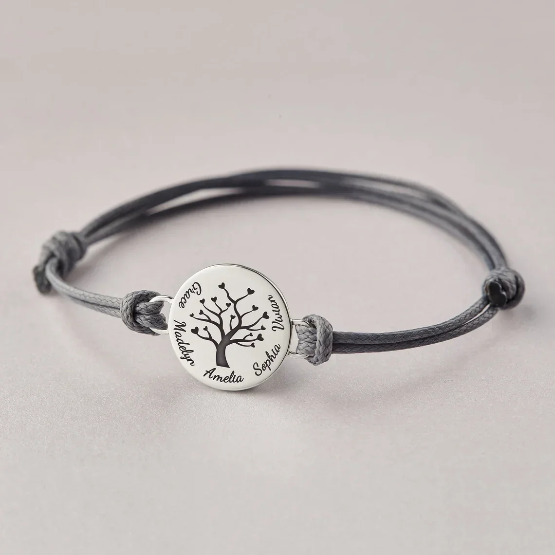 Personalize Engraved Kids Names Bracelets Tree of Life Inscription Adjustable Rope Bangle Gifts for Mom Stainless Steel Jewelry