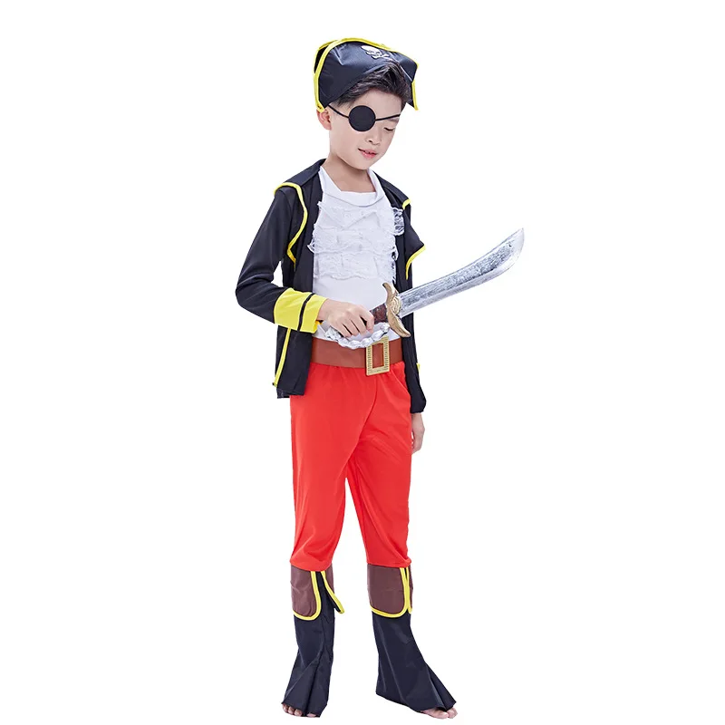 Halloween Piratenkostuum Kinderen Maskerade Cos Captain Pirate Show Kostuums Shirt Jasje Broek Oogmasker Hoed Riem 6 Stuks Cadeau