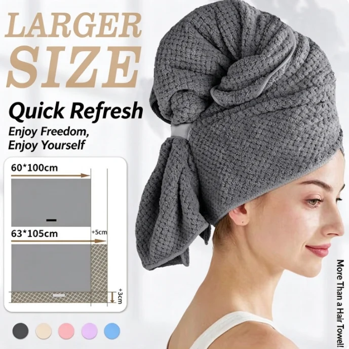 60*100cm Dry Hair Cap Absorbent Bath Towel - Extended and Stretched Hair Bath Cap - Quick-drying and Soft Bath Towel