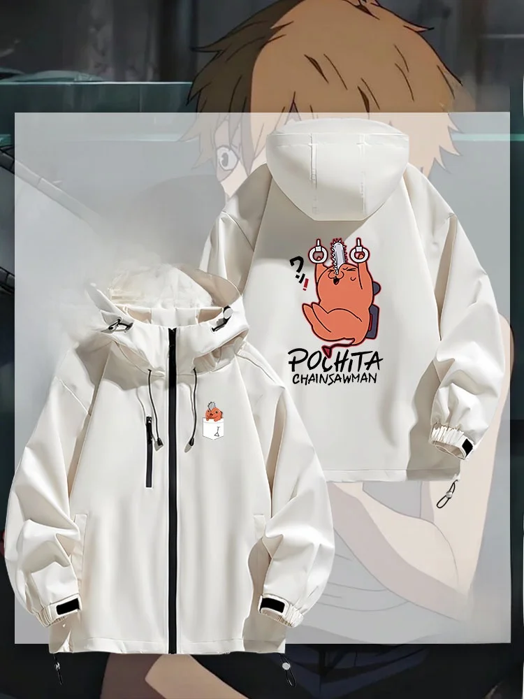 

Anime Sawman Chain Saw Man Hooded Jaet ex Casual Outerwear Polyester Fiber Waterproof Spring Autumn Winter Jaet