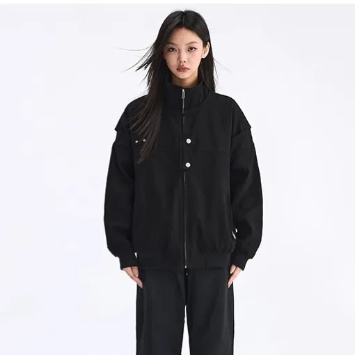 

Autumn Winter American High Street Retro Flight Men Solid Color Casual Loose Couple Cool Baseball Jacket Trendy