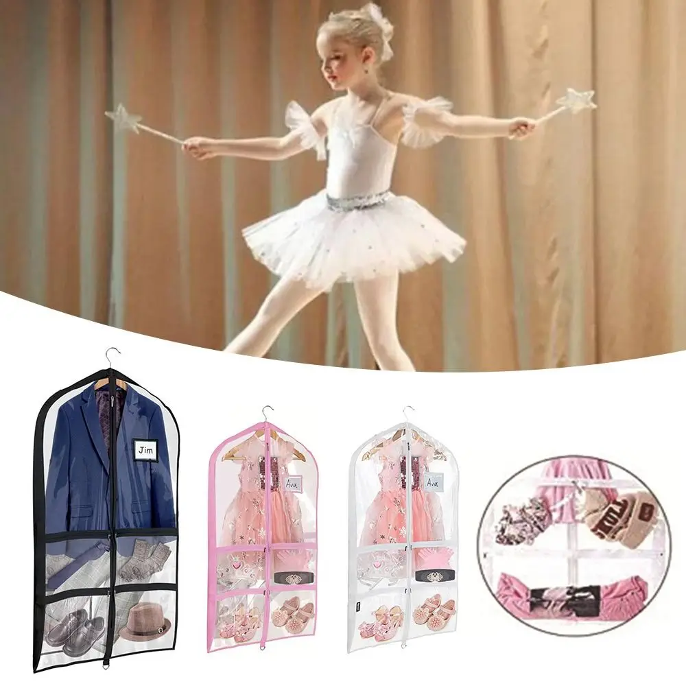 Foldable Dance Garment Bags Zipper Pockets Dust-proof Toy Bag Wardrobe Storage Bag Dance Competition Clothes Transparent