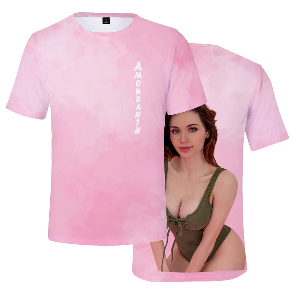 Koszulka Amouranth Unisex z okrągłym dekoltem z krótkim rękawem koszulka męska damska koszulka Harajuku Streetwear młoda Youtuber ubrania 3D