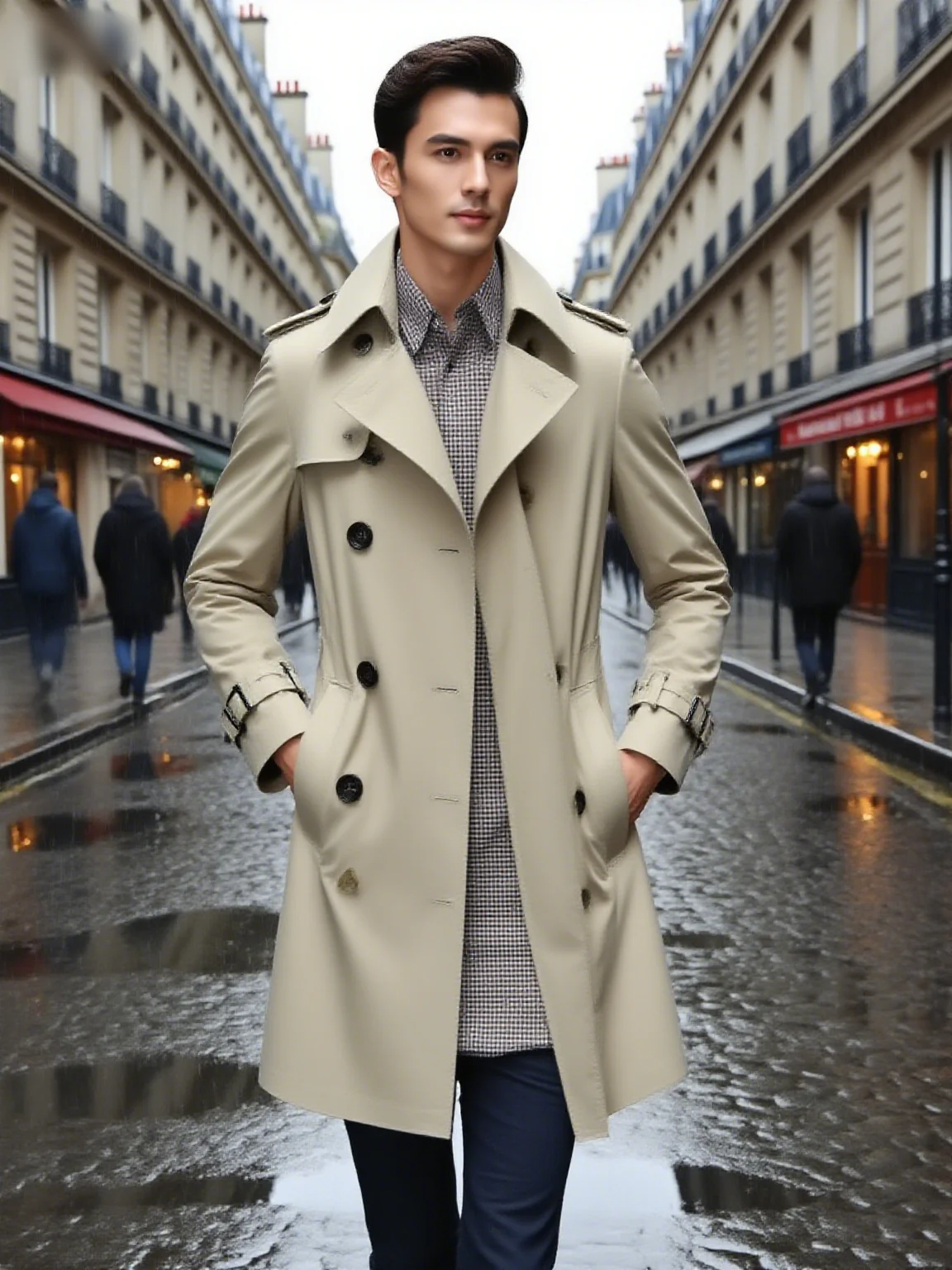 

Men's business windbreaker long jacket pure cotton windbreaker casual 2025 spring summer autumn winter fashion suit street wear