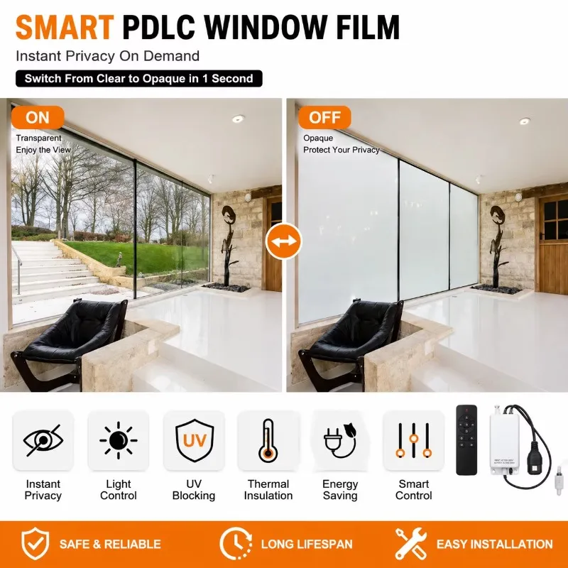 Customizable Self-adhesive Shading and Sun Protection PDLC Dimming Film Easy To Install 70℃ High Temperature Smart Dimming Film